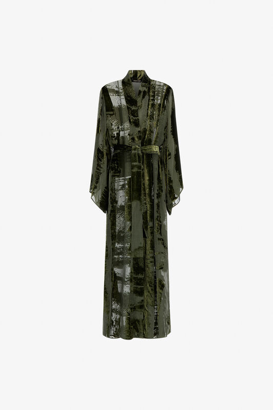 RC Dressing gown with devorè effect Dark green SKT504-VL041