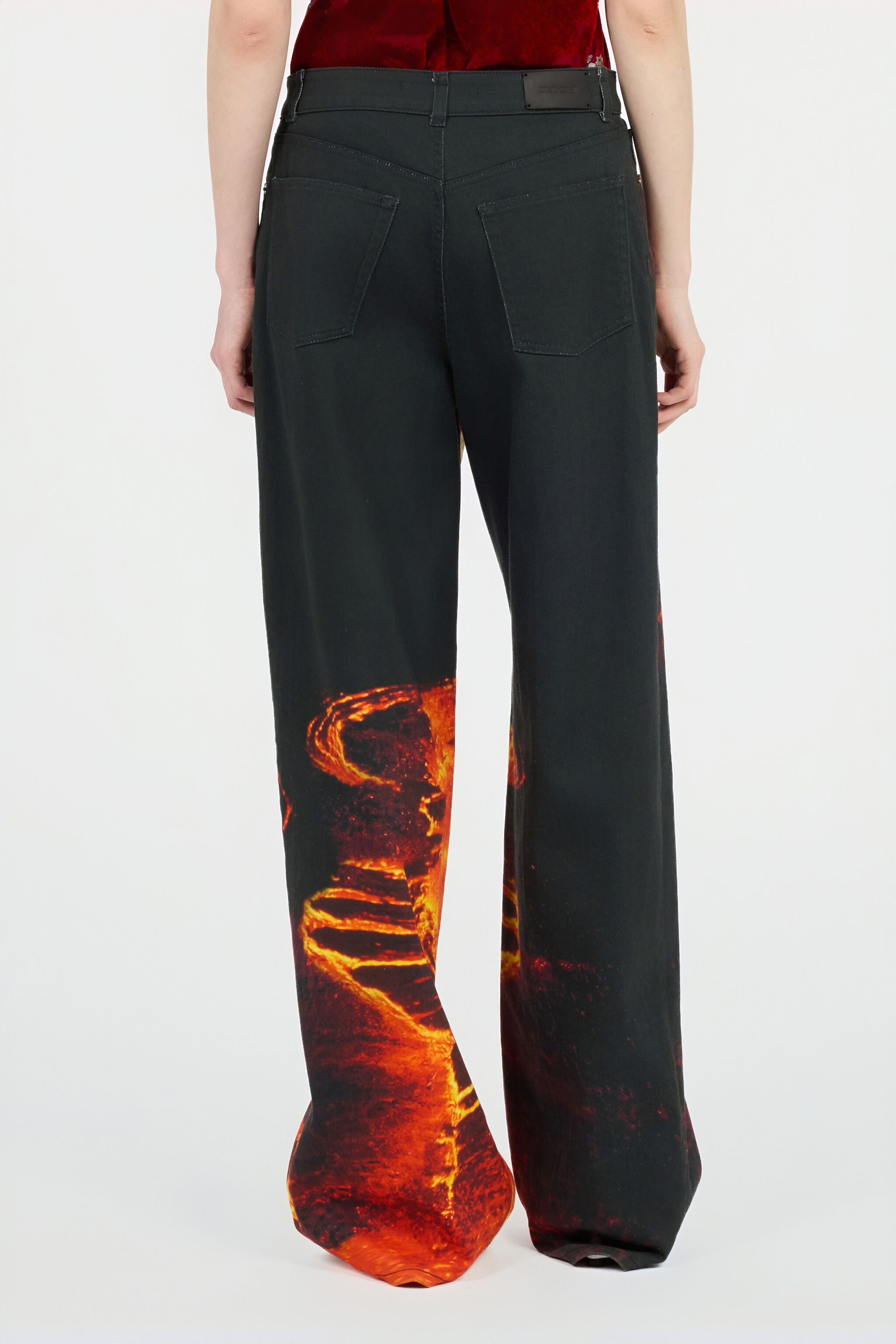 RC Stretch Denim Jeans With Lava Print Black/Orange VWJ207-DAQ76