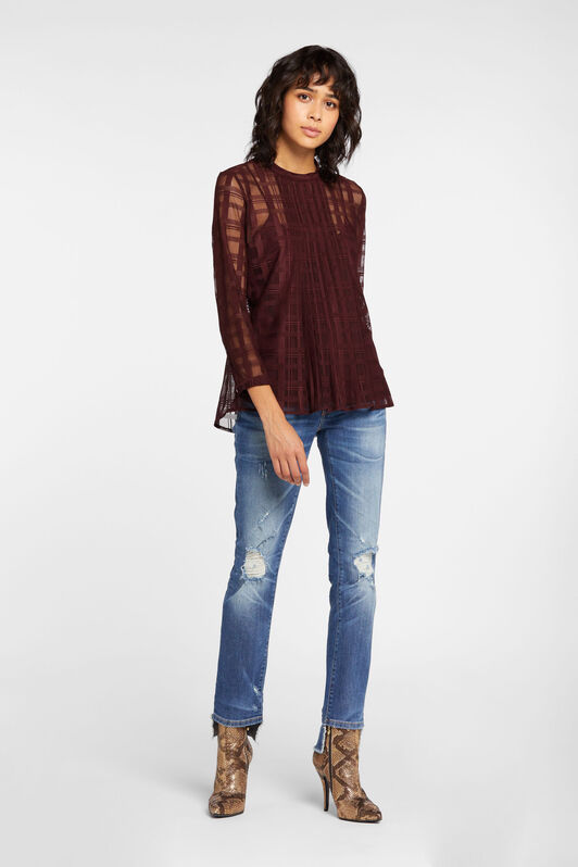 JC Just Cavalli Check-Jacquard Pleated Top Purple HQLSEP-ISES2