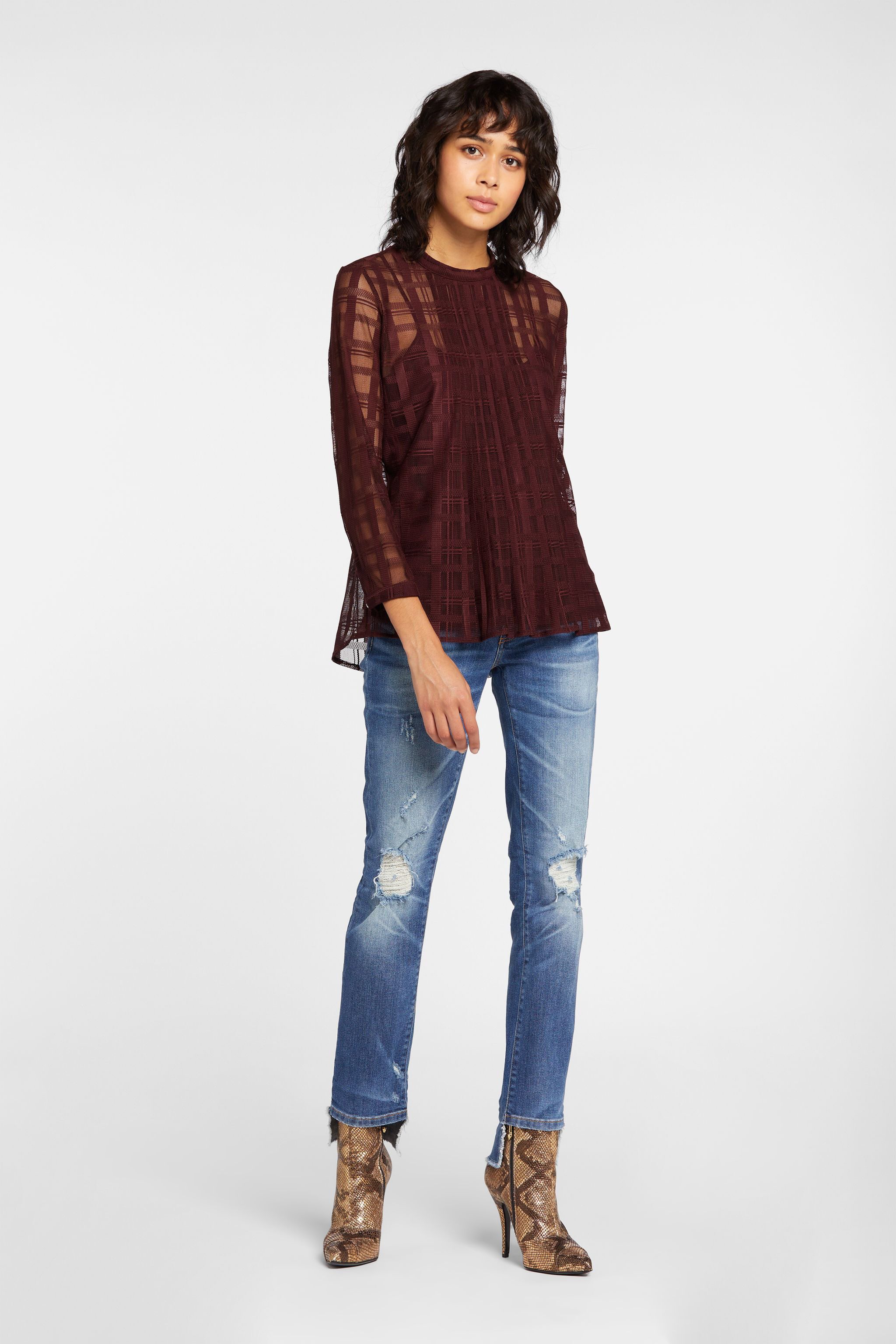 JC Just Cavalli Check-Jacquard Pleated Top Purple HQLSEP-ISES2