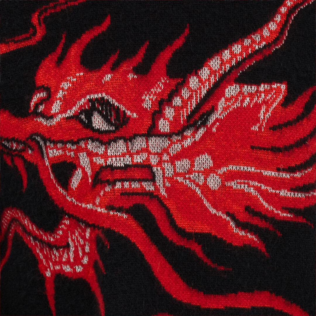 Black Sweater with Red and White Dragon in BLACK WHITE RED for Men