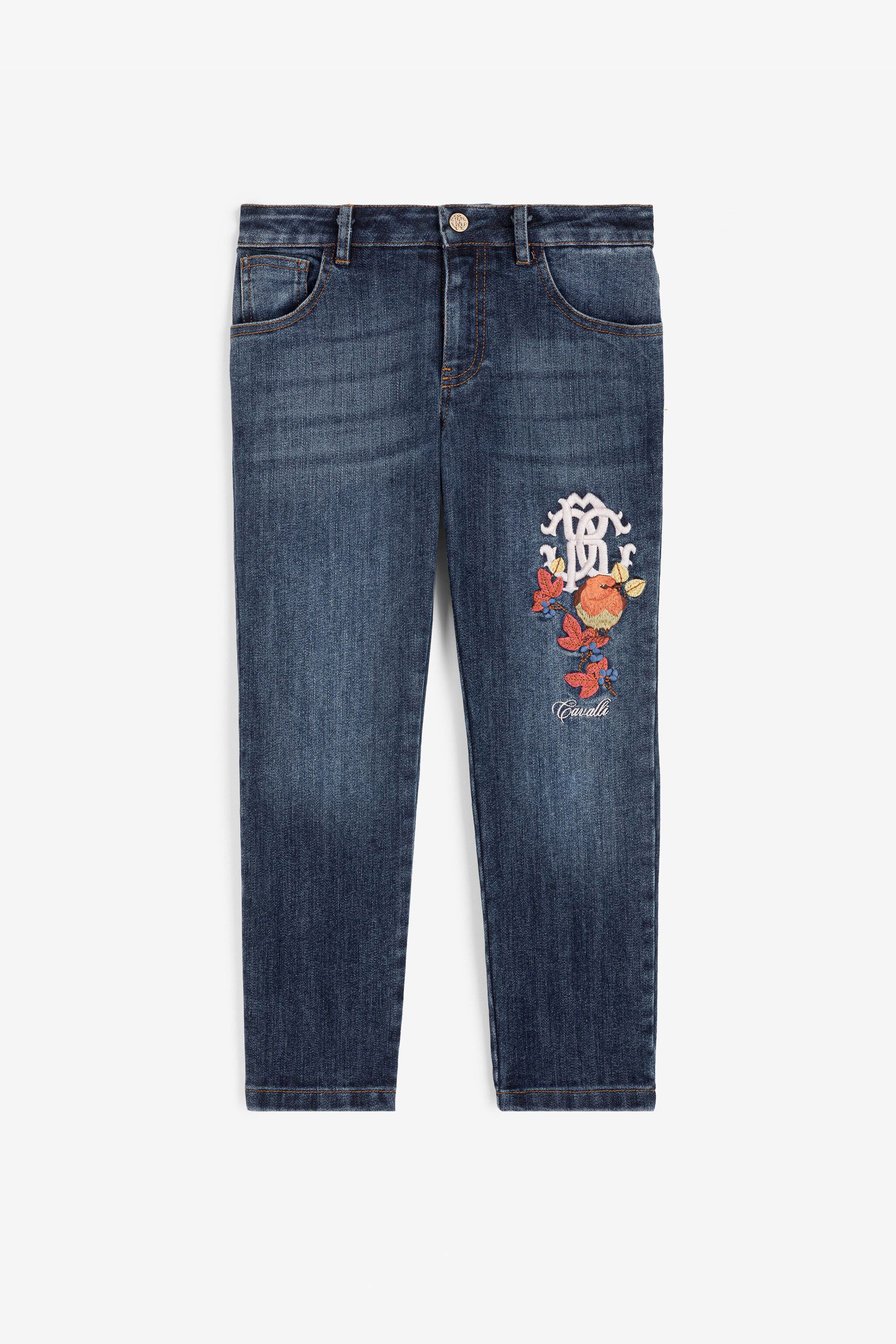 JU RC Monogram And Bird-Embroidered Jeans Dark blue RJJ20E-DS015