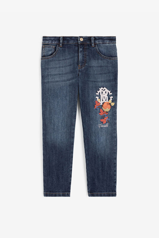 JU RC Monogram And Bird-Embroidered Jeans JU RC Monogram And Bird-Embroidered Jeans Dark blue RJJ20E-DS015
