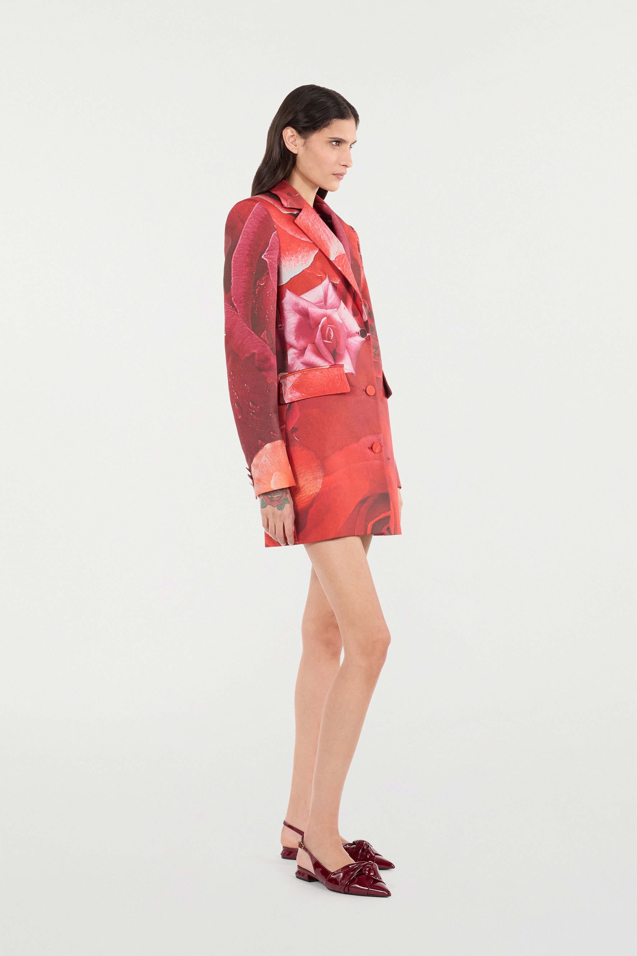 RC Long Blazer With Rose Print Red UKT408-7MN48