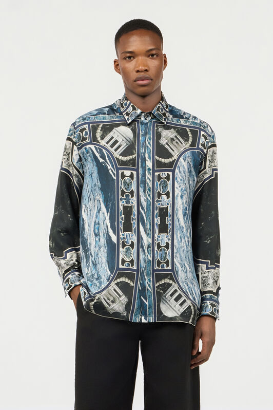 RC Shirt With Marble Print And Embellishments Dark blue URT723-4QN63