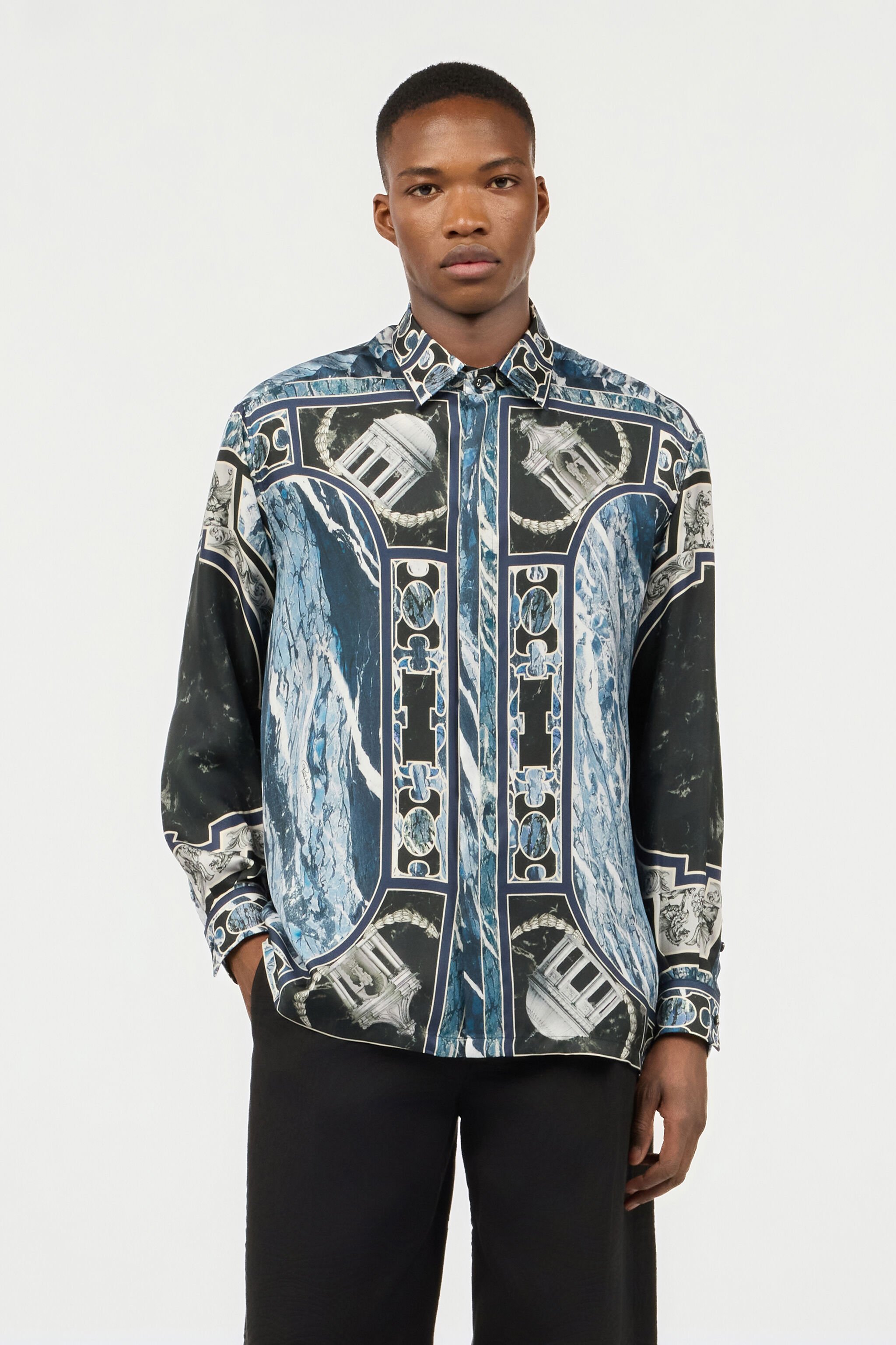 RC Shirt With Marble Print And Embellishments Dark blue URT723-4QN63