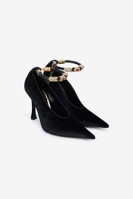 RC Roberto Cavalli Velvet Stiletto Heels With Jewel Anklet Black VKS112-VL002