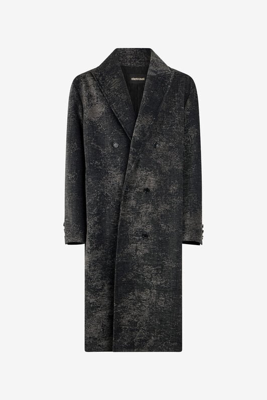 RC Double-Breasted Coat with Distressed Effect BLACK WRT501-FY063