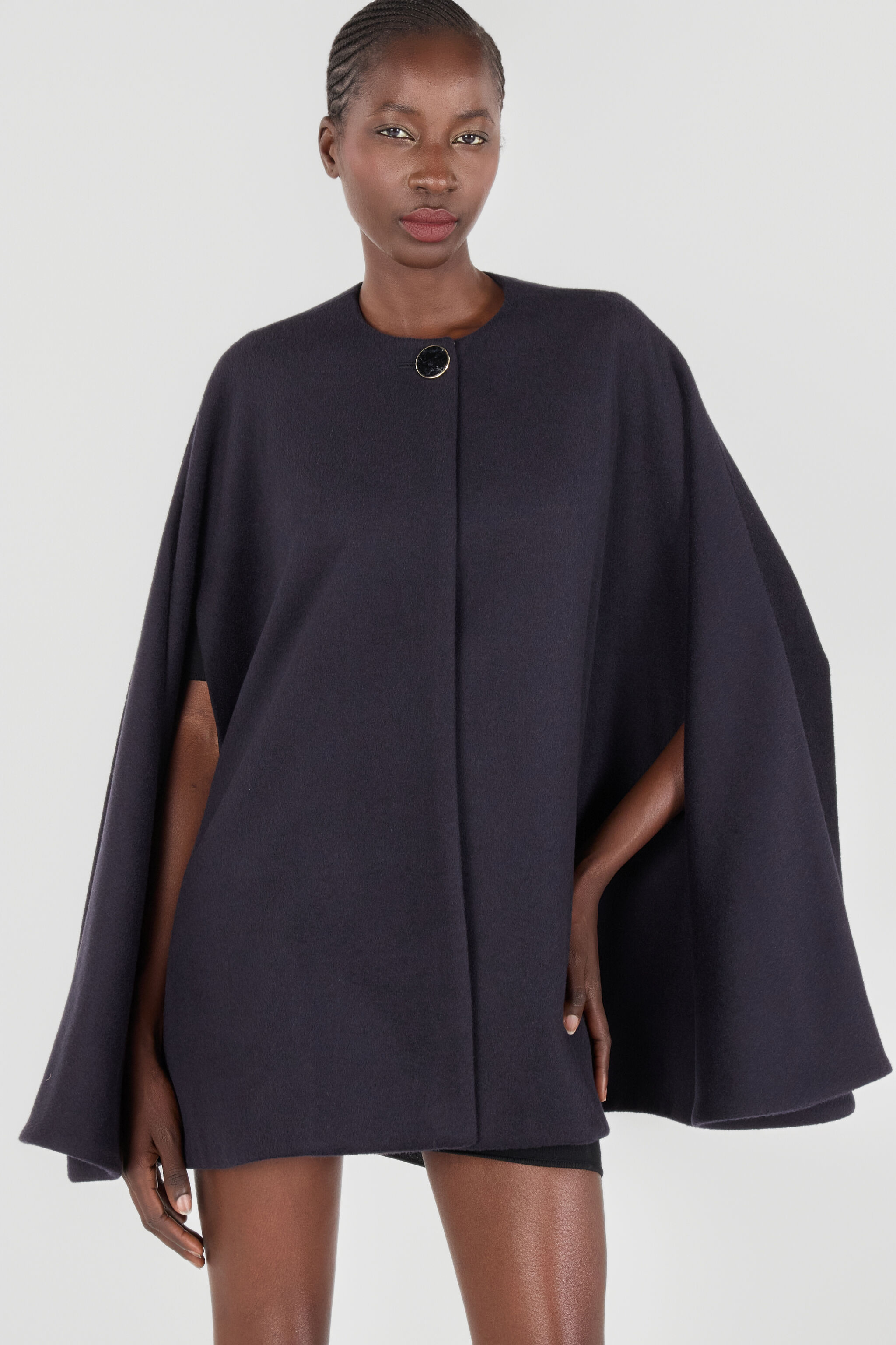 RC Cappotto Con Mantella In Misto Cashmere Nero UKT506-GA077