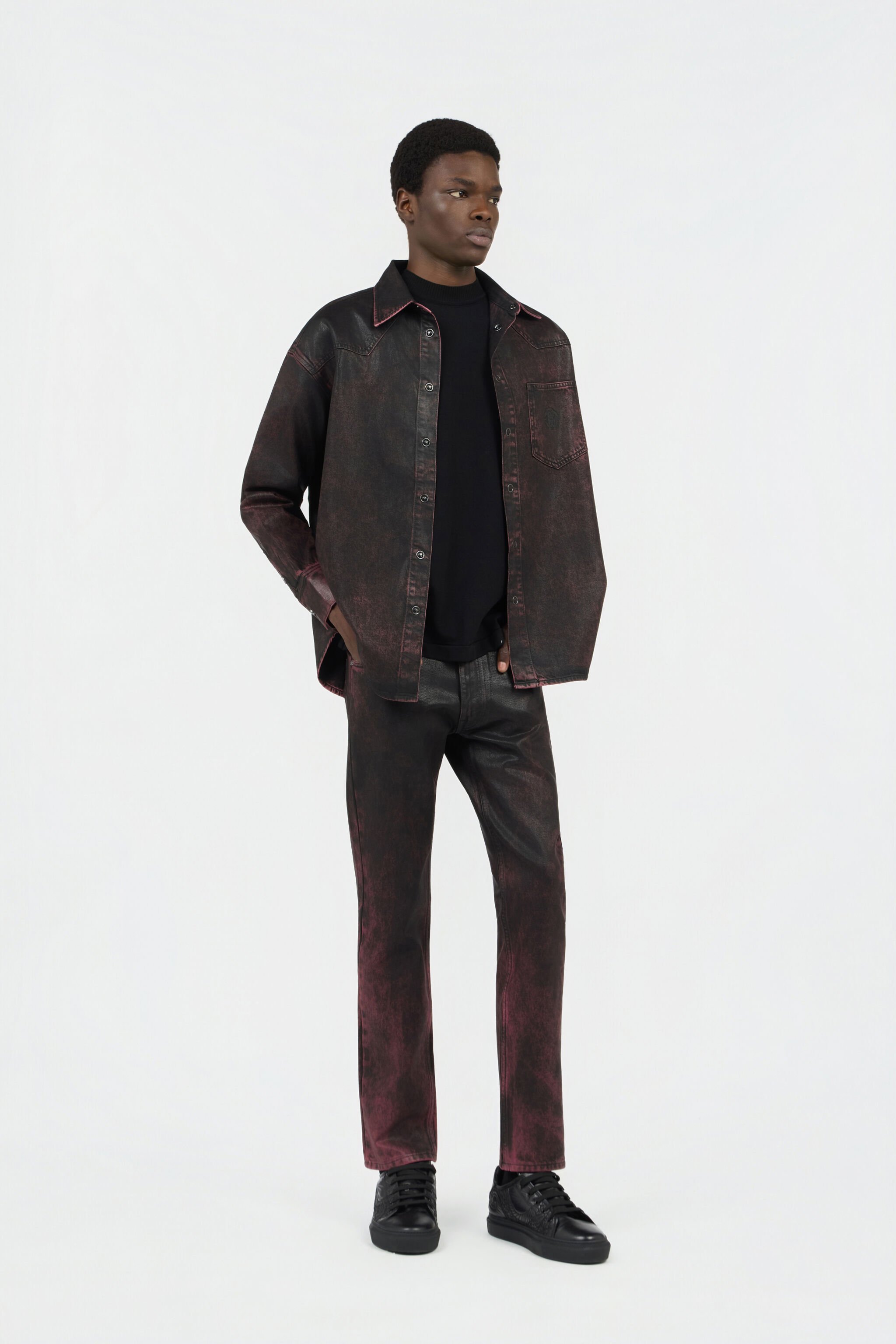 RC Black And Red Washed Denim Shirt DARK RED SOJ71A-DL020