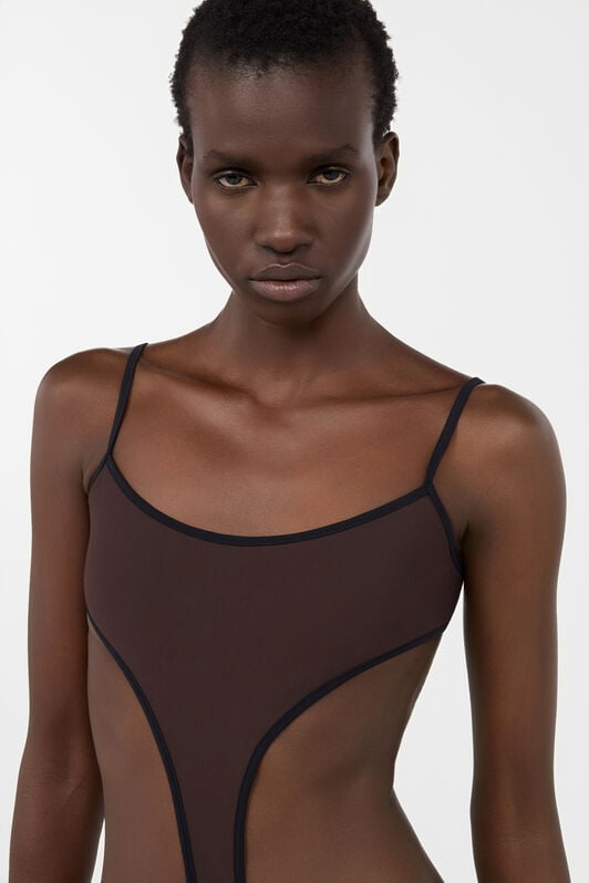 RC Brown One-piece Swimsuit with Cut-out CHOCOLATE WWW007-LL030