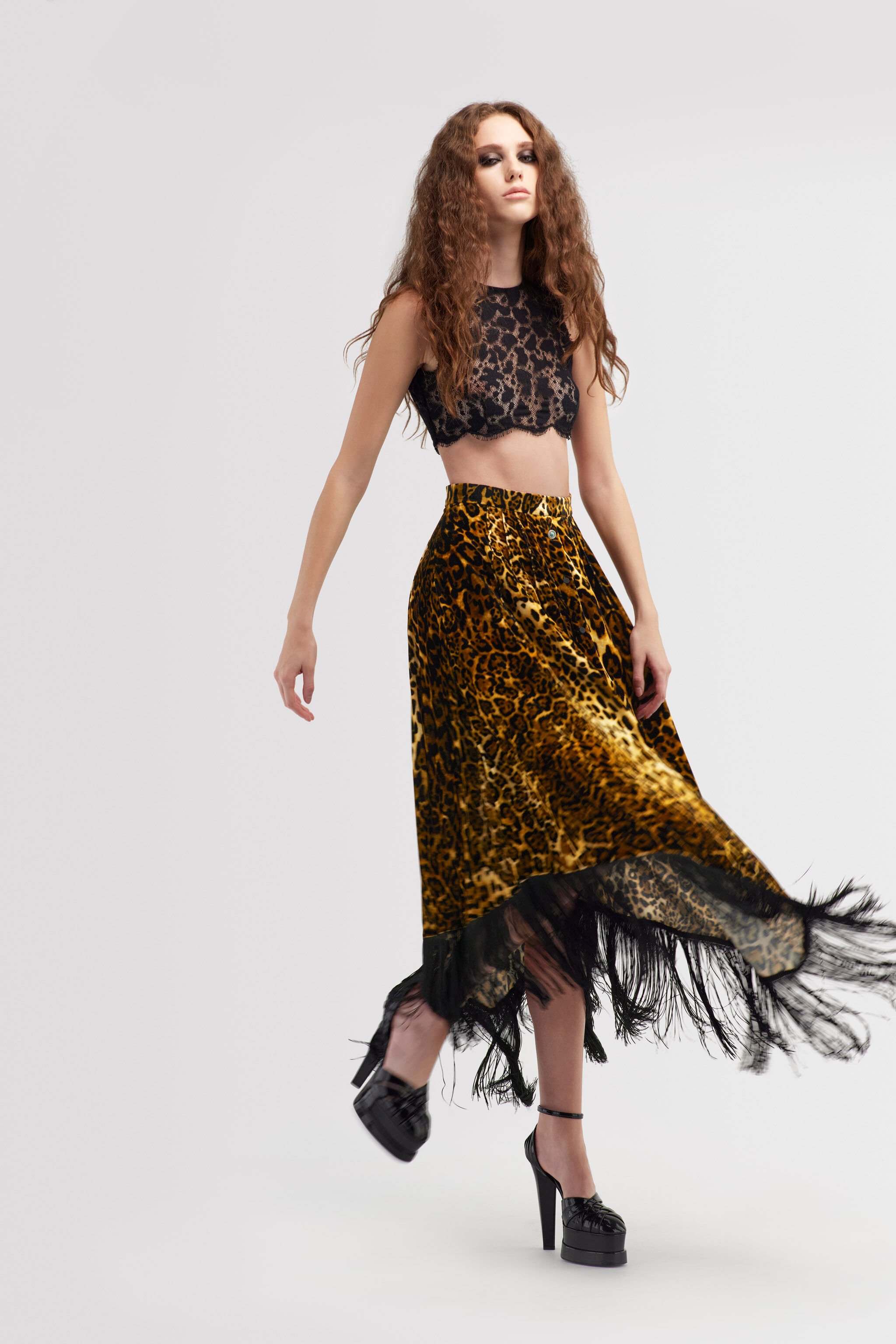 RC Long skirt with fringe Dunkelbraun RKT305-FY058