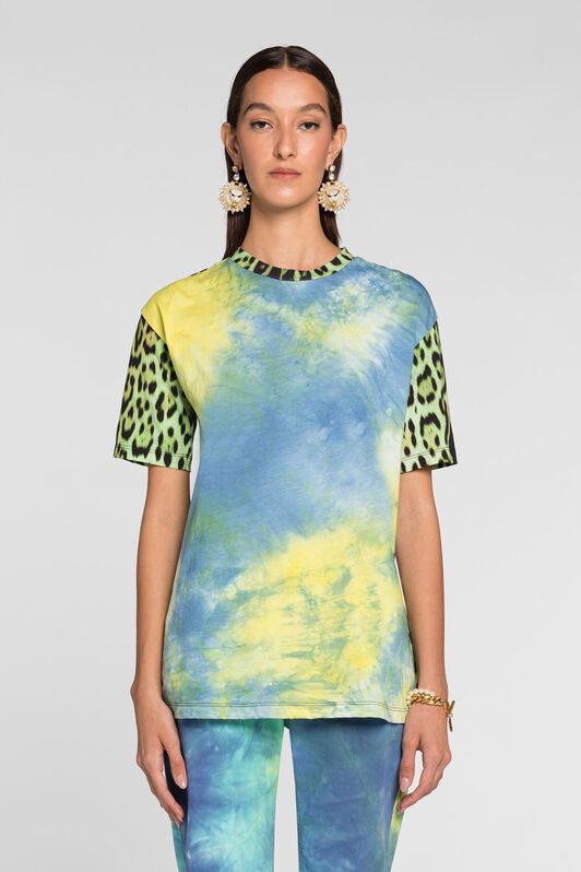 RC Leopard-print tie-dye panelled T-shirt RC Leopard-print tie-dye panelled T-shirt Light green/Light blue QKT61B-3PF53