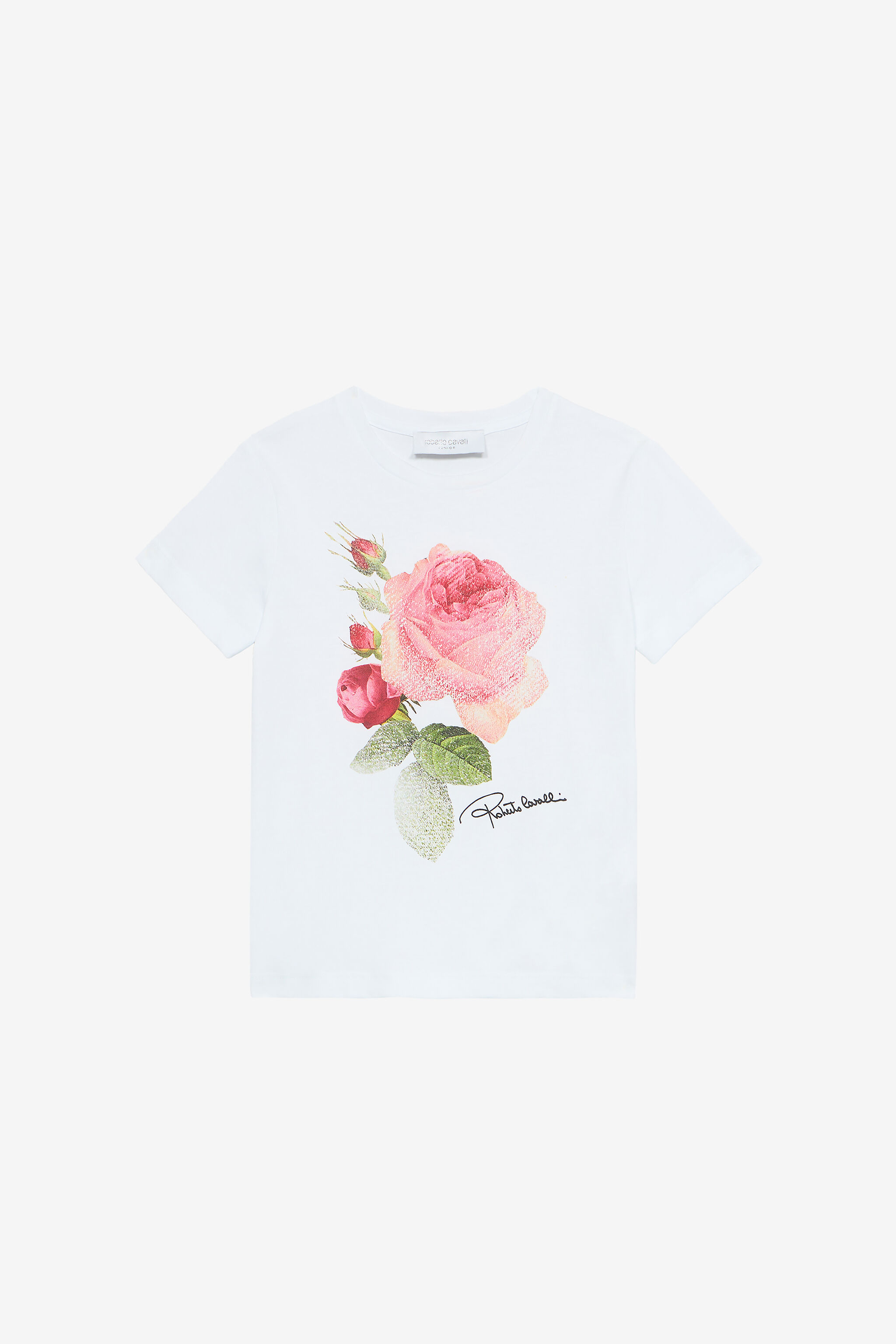 JU T-Shirt With Rose And Logo Print White UJT62A-JD001