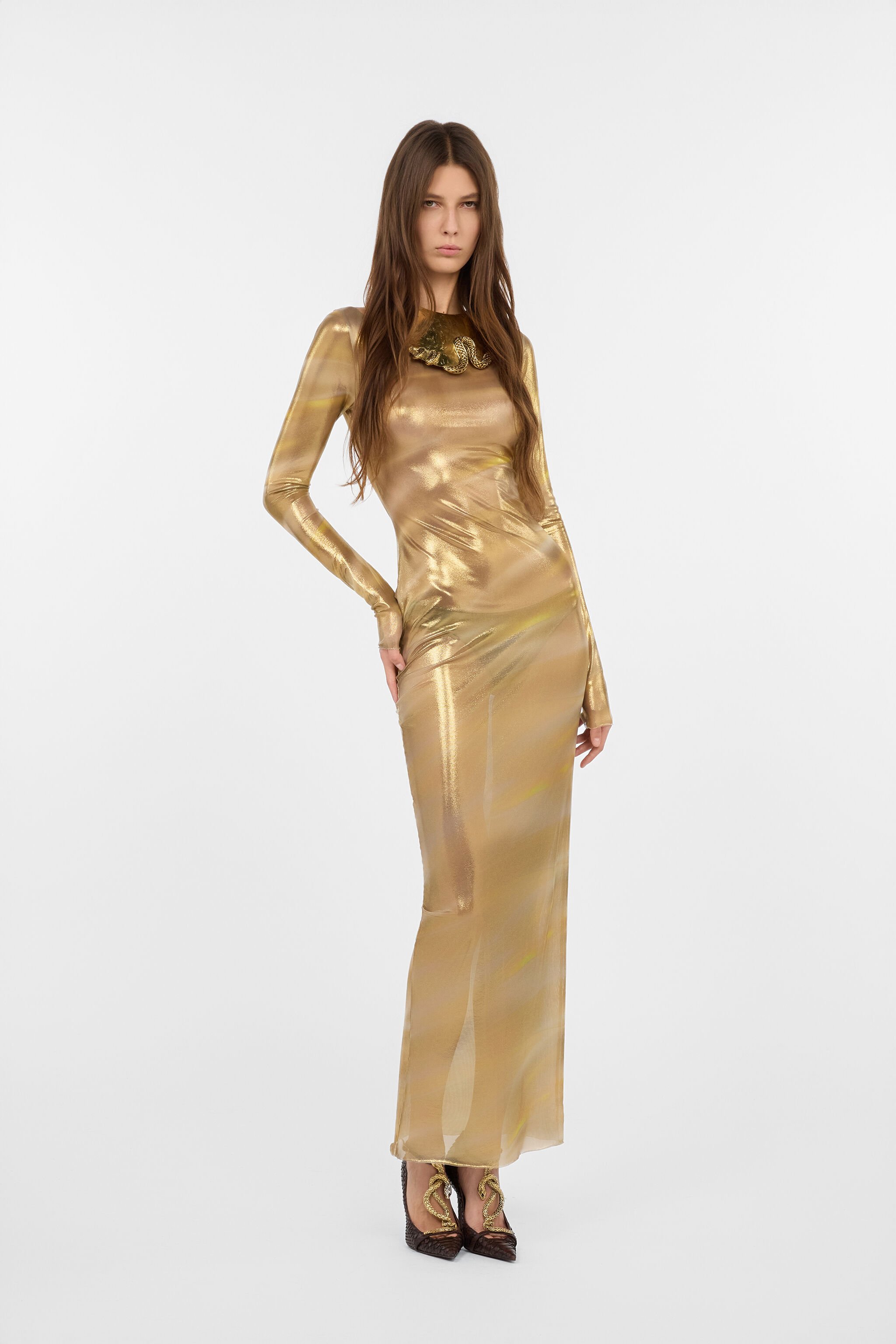 RC Abito Lungo See-Through Con Stampa Marmorizzata GOLD-SAHARA WWT127-TLS27