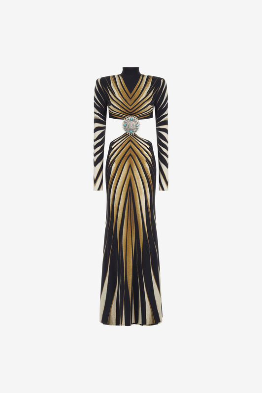 RC Cut-out knit dress with Ray of Gold print Gold RWT103-LNI12