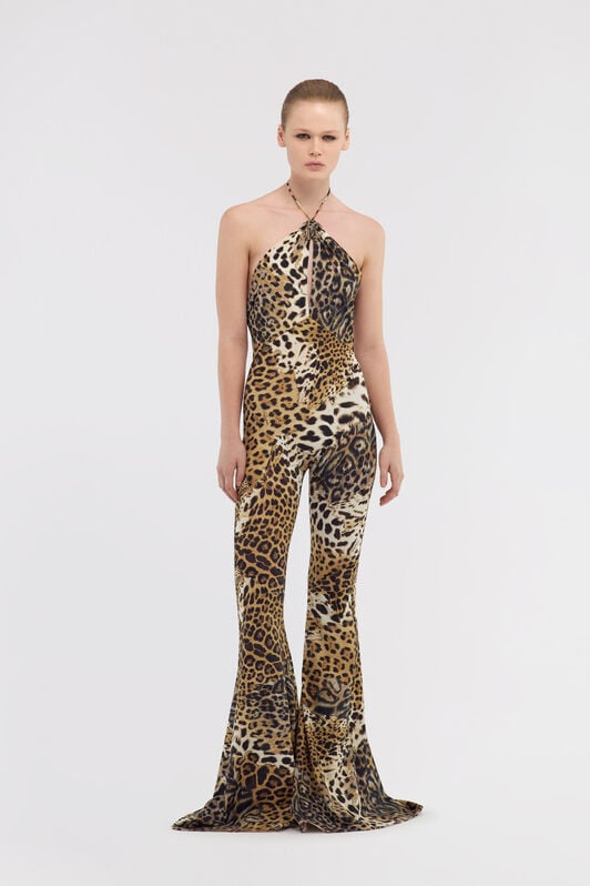 RC Jumpsuit with Jaguar Skin print Light Brown SKT128-LNG34