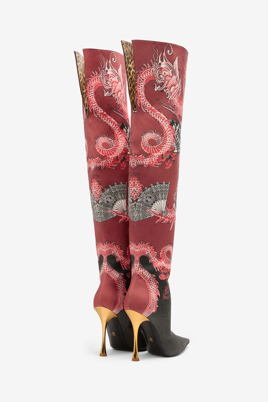 RC Knee-High Boots with Dragon Print RC Knee-High Boots with Dragon Print NERO/BIANCO/ROSSO VKS019-FL172