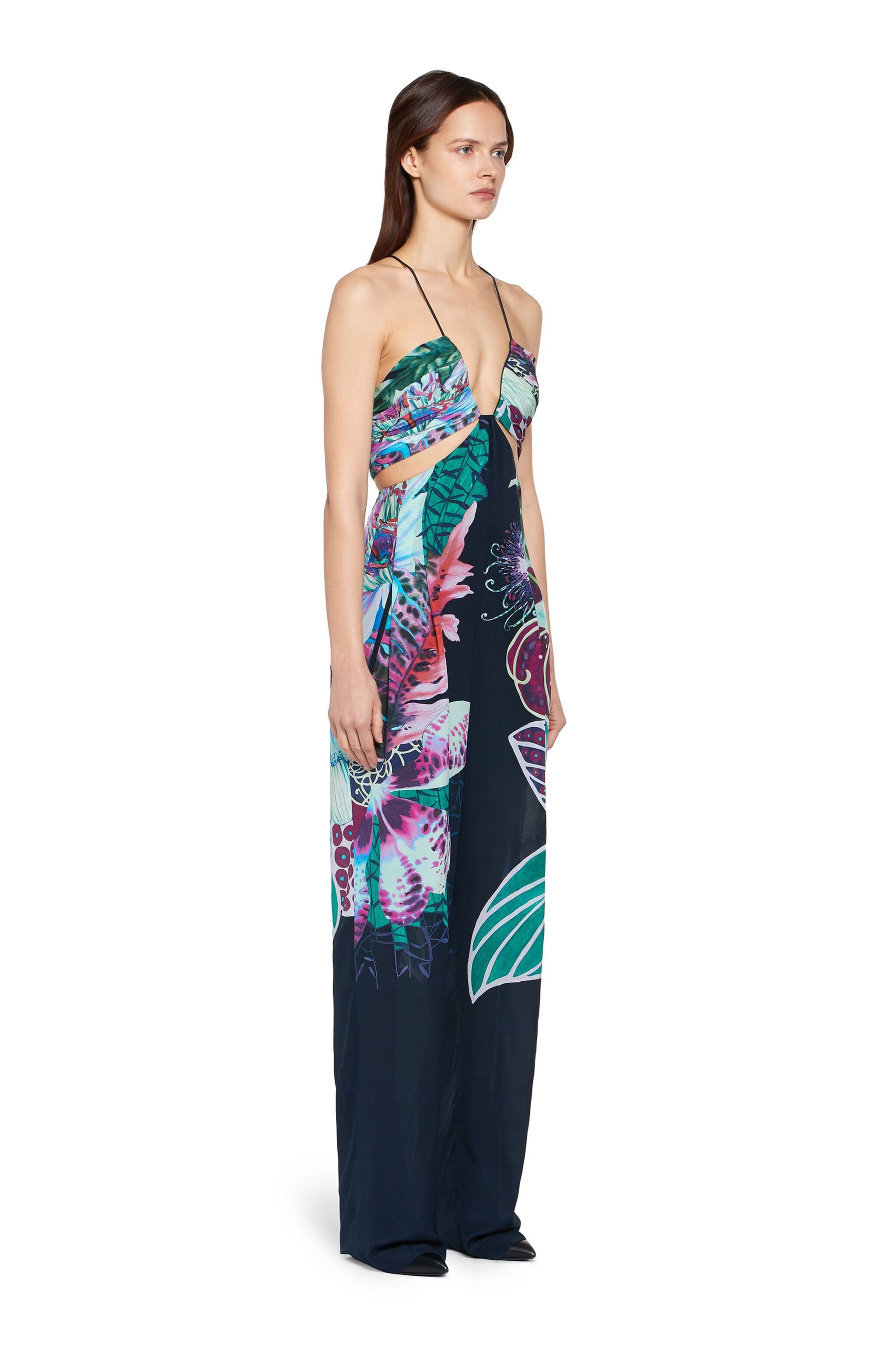 RC Exotic Flora print silk jumpsuit Dark blue HQT115-SQM04