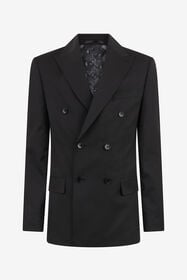 RC Black Pinstripe Double-Breasted Wool Suit BLACK/DARK GREY QOT40K-FEO02