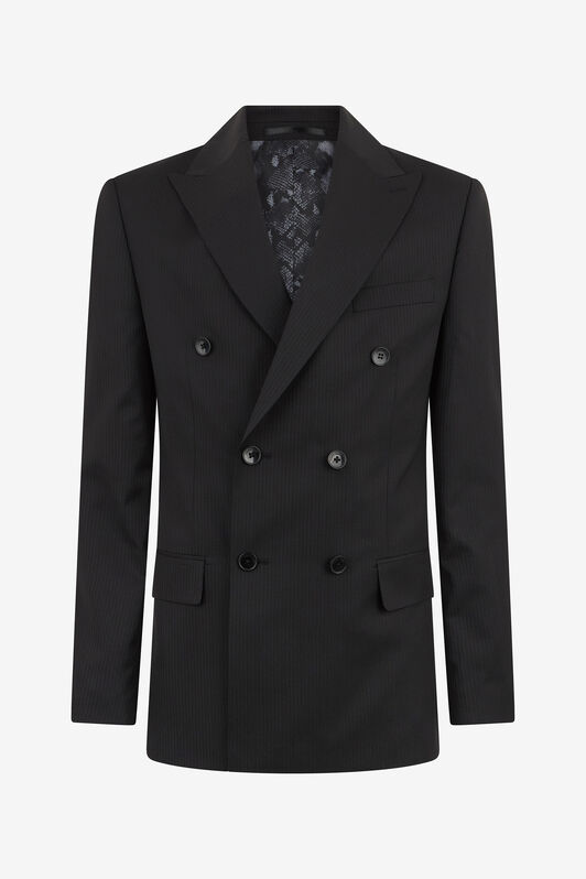 RC Black Pinstripe Double-Breasted Wool Suit BLACK/DARK GREY QOT40K-FEO02