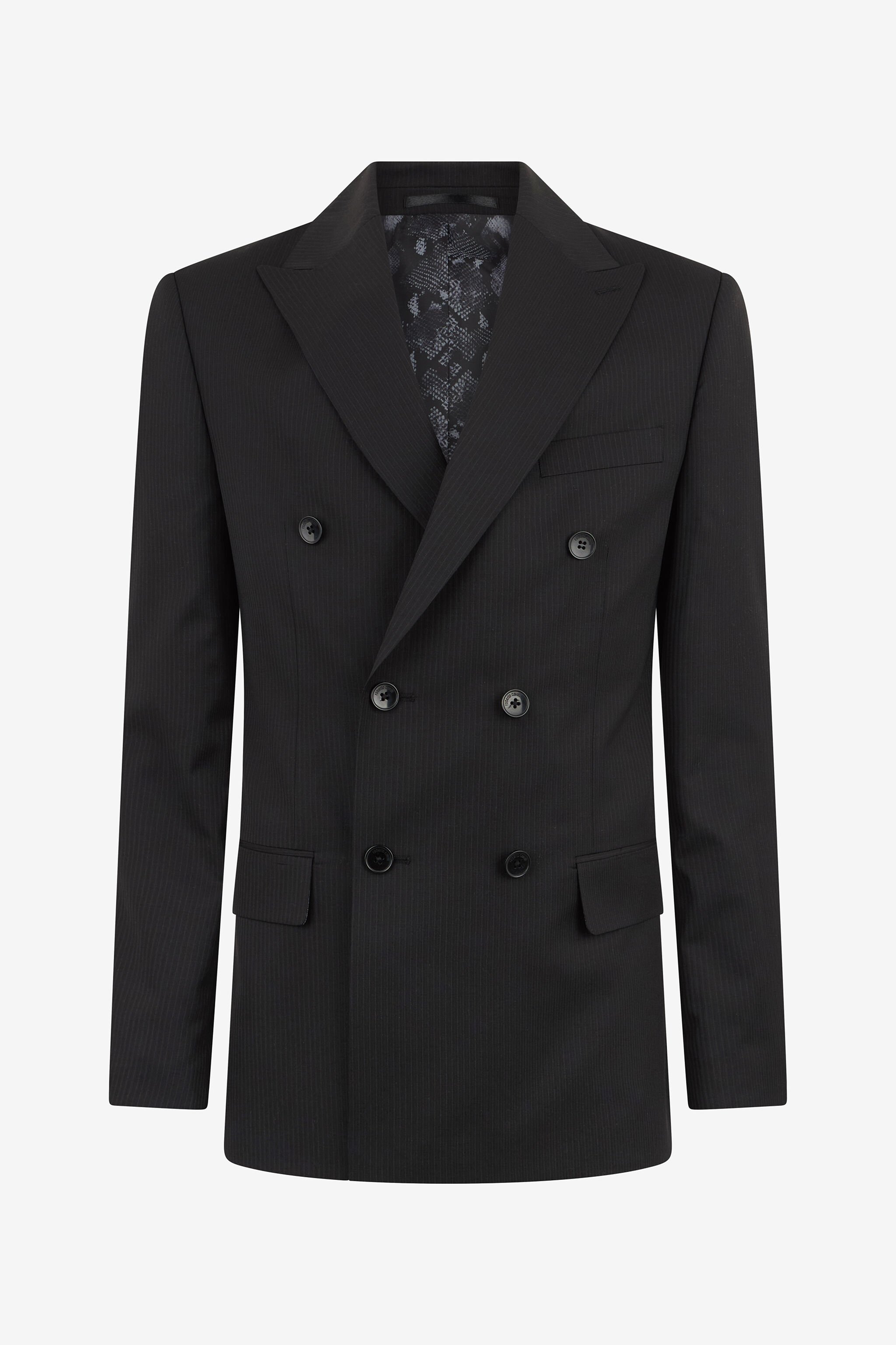 RC Black Pinstripe Double-Breasted Wool Suit BLACK/DARK GREY QOT40K-FEO02