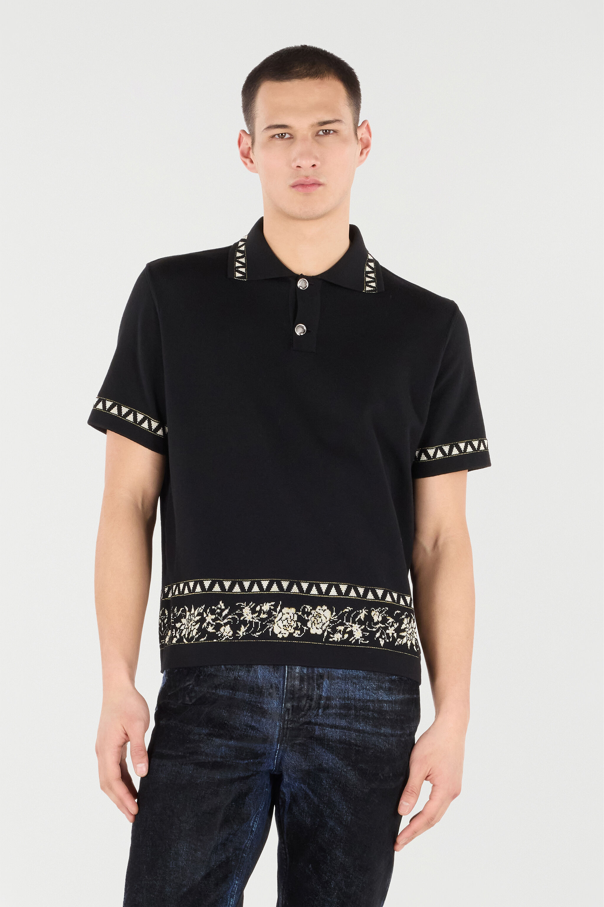 RC Knit Polo Shirt with Jacquard Motif Black VNM640-MQ027