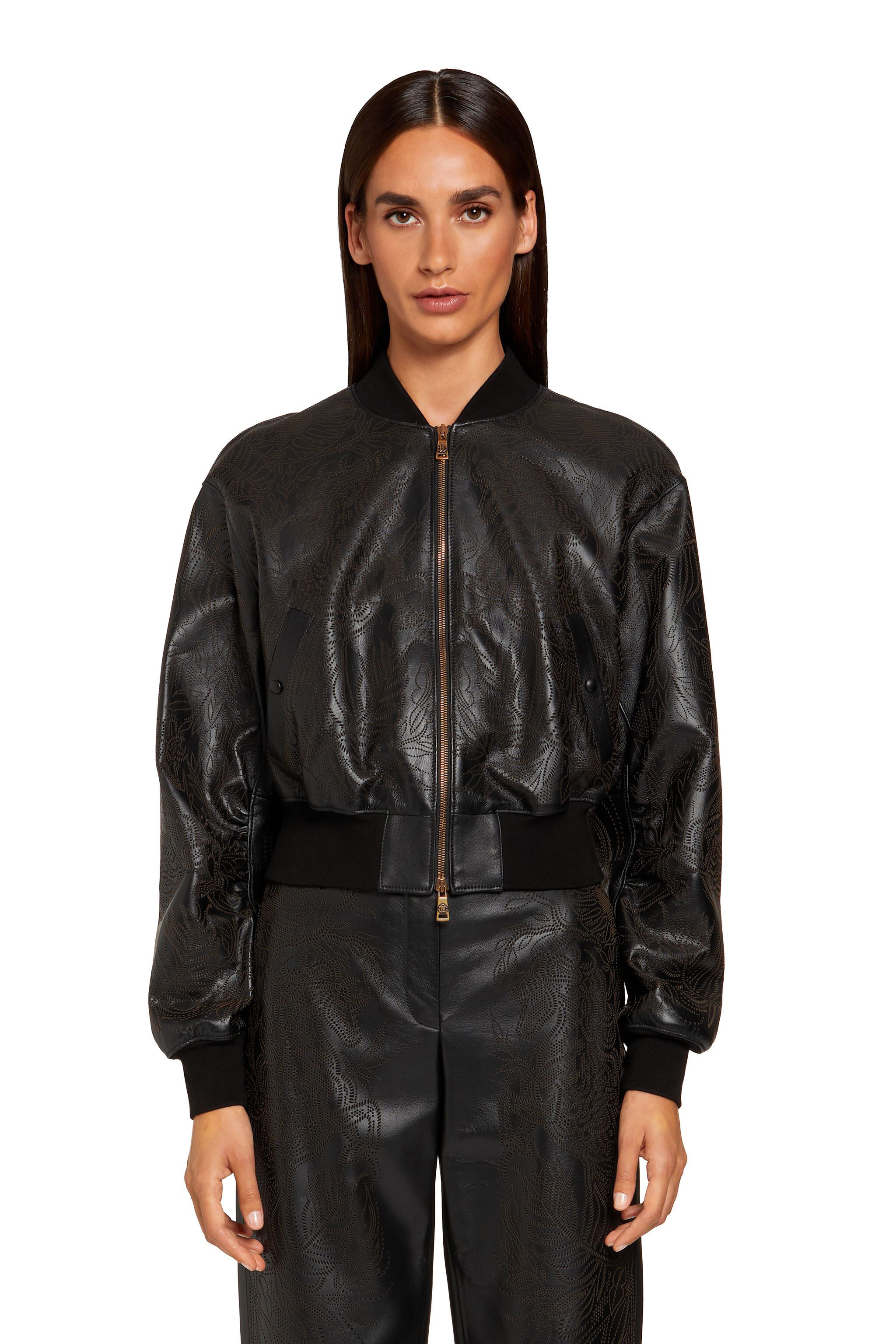RC Floral-pattern leather bomber jacket Black KQP803-PN106
