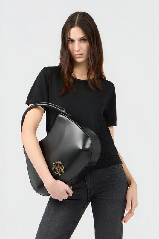 RC Black Leather Top Handle Bag with Monogram RC BLACK ROB00I-PZ085