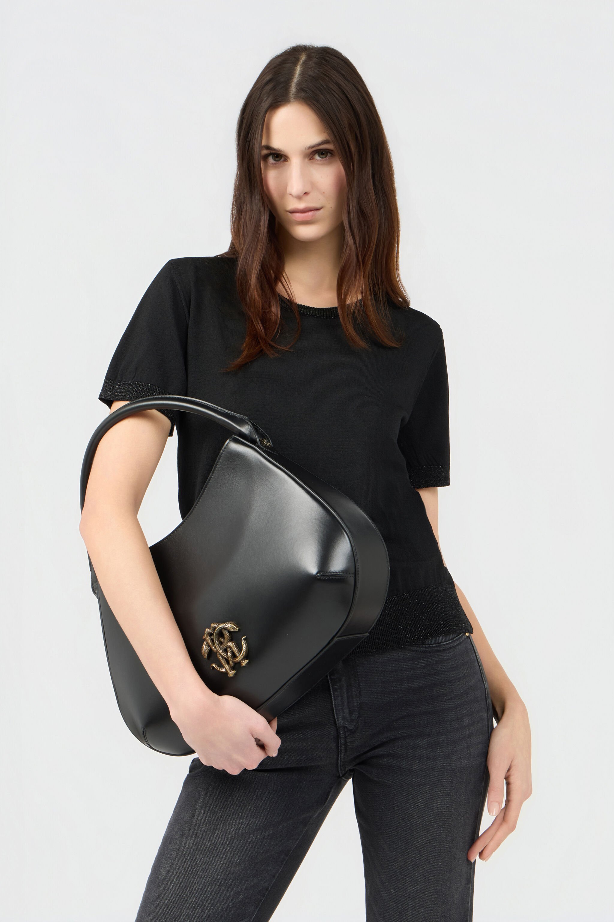 RC Black Leather Top Handle Bag with Monogram RC BLACK ROB00I-PZ085