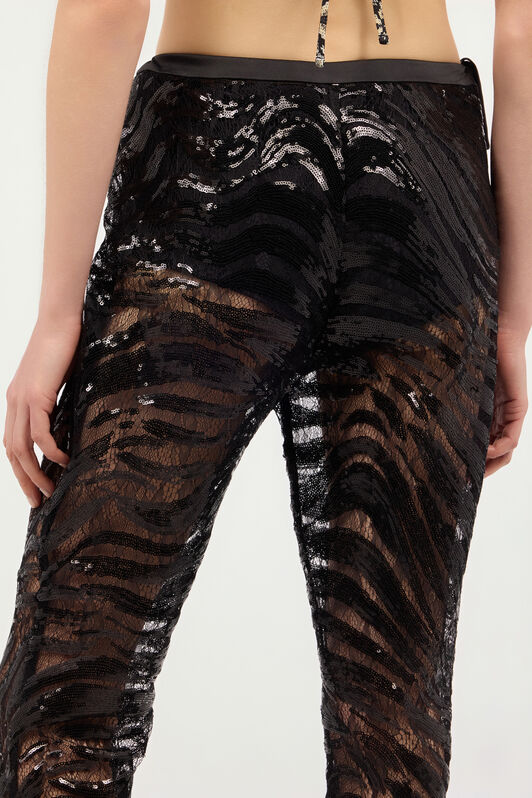 JC Flared Pants With Zebra Pattern And Sequins Black UFT083-UF122