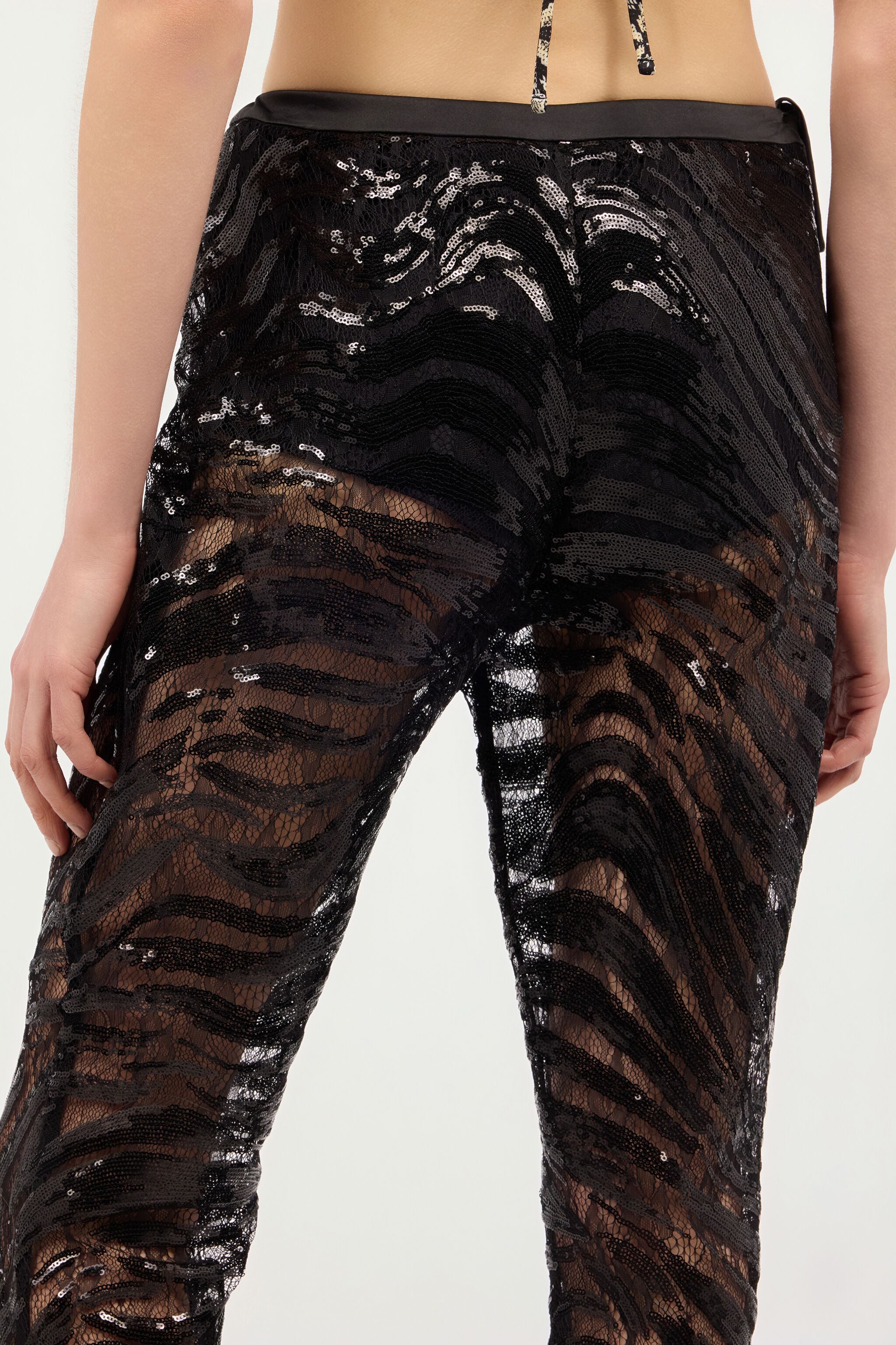 JC Flared Pants With Zebra Pattern And Sequins Black UFT083-UF122