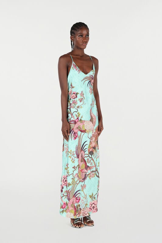 RC Slip Dress with Floral Print RC Slip Dress with Floral Print Blue/Pink VKT102-OZP76