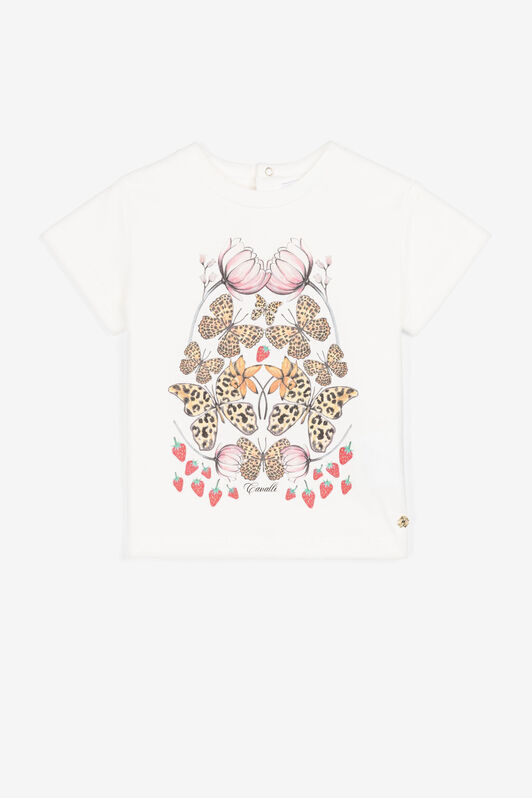 JU T-shirt con stampe farfalle e fragole Bianco QJT619-JV025