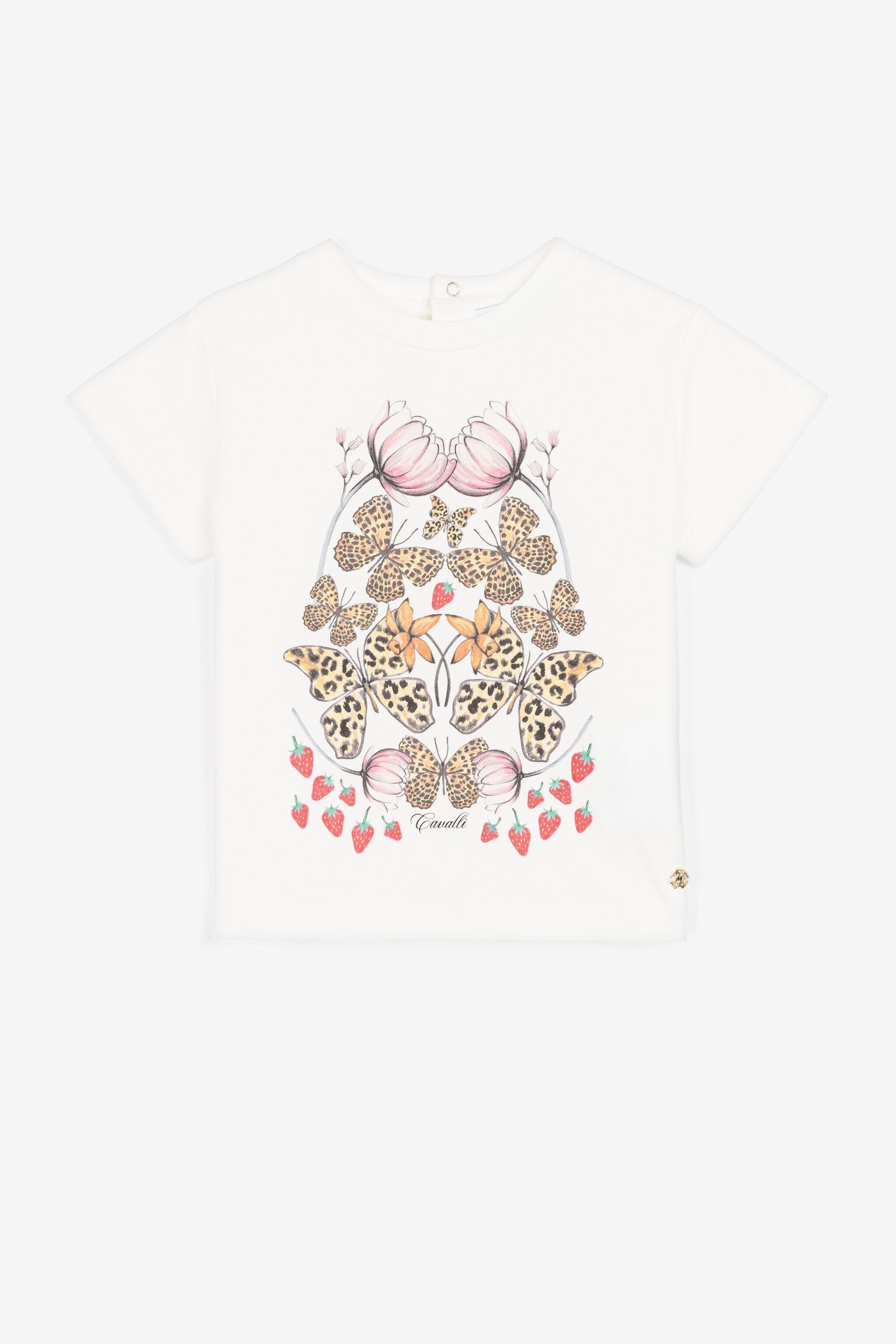 JU T-shirt con stampe farfalle e fragole Bianco QJT619-JV025