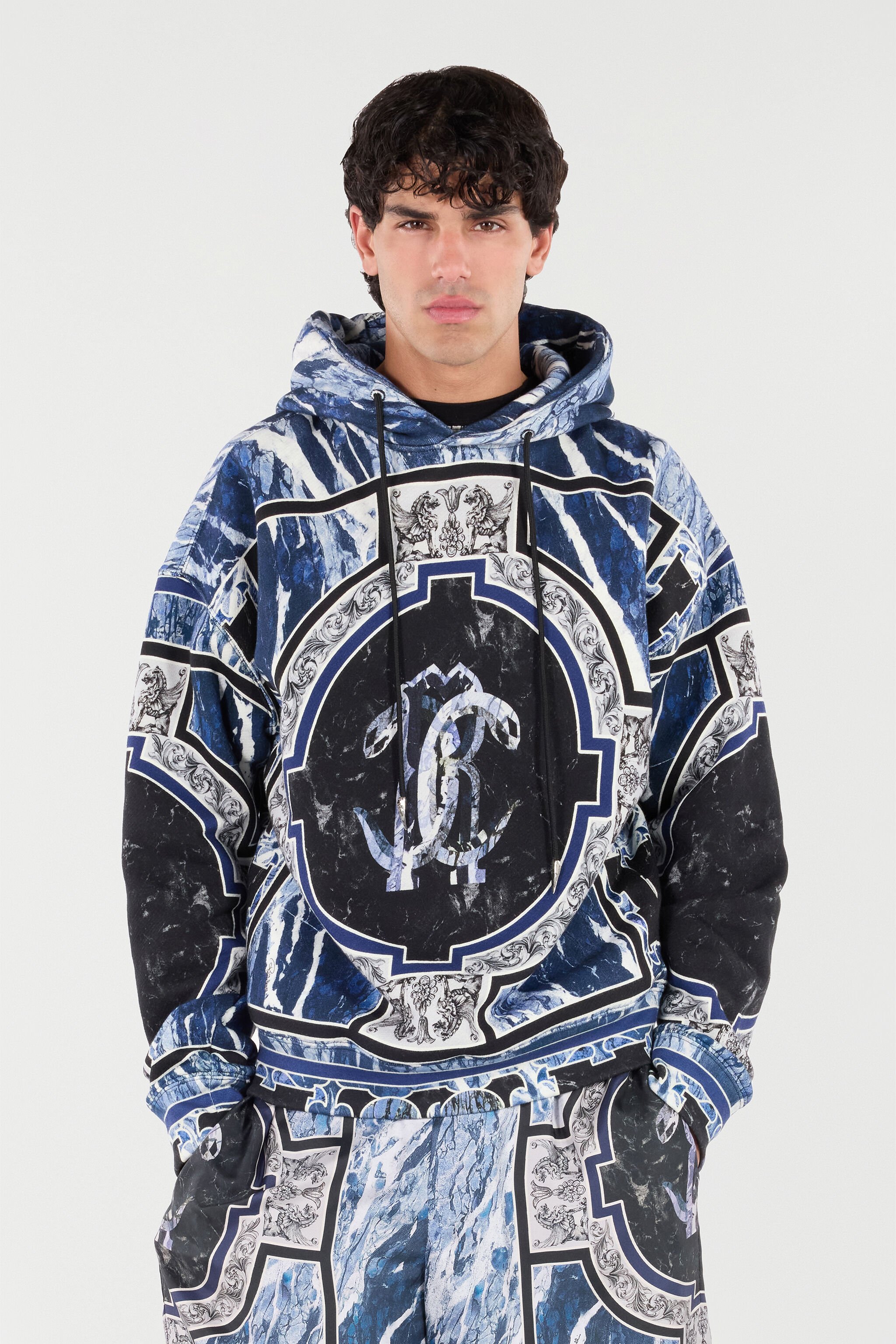 RC Sweatshirt With Marble Print And Embellishments Dark blue URT69A-5ON66