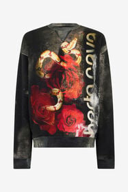 RC Roses And Snake Print Sweatshirt Red URT68C-5ON67