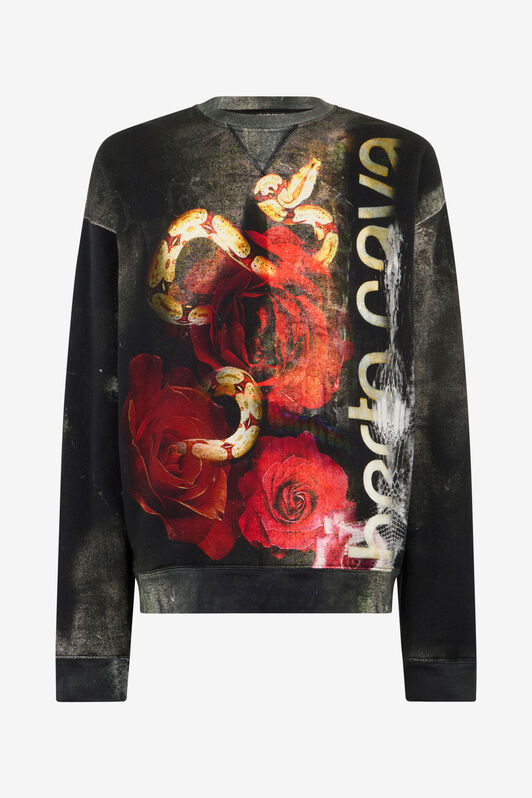 RC Roses And Snake Print Sweatshirt Red URT68C-5ON67