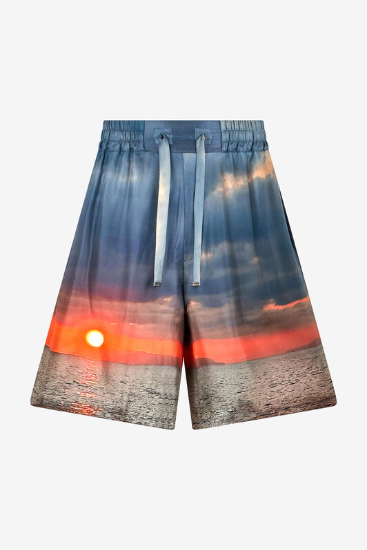 RC Seidenshorts Mit Sonnenuntergang-Print Blau/Orange UMT272-4QP89