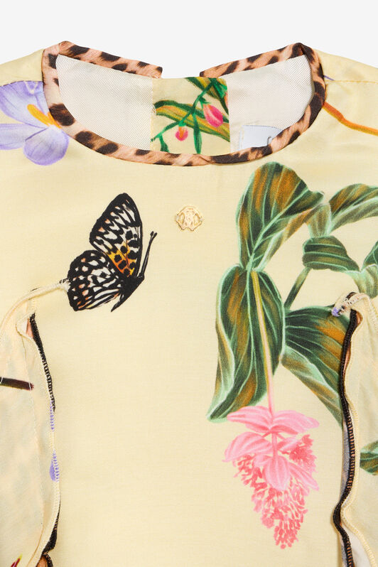JU Yellow Dress with Tropical and Jaguar Skin Print YELLOW VJT112-6DP32