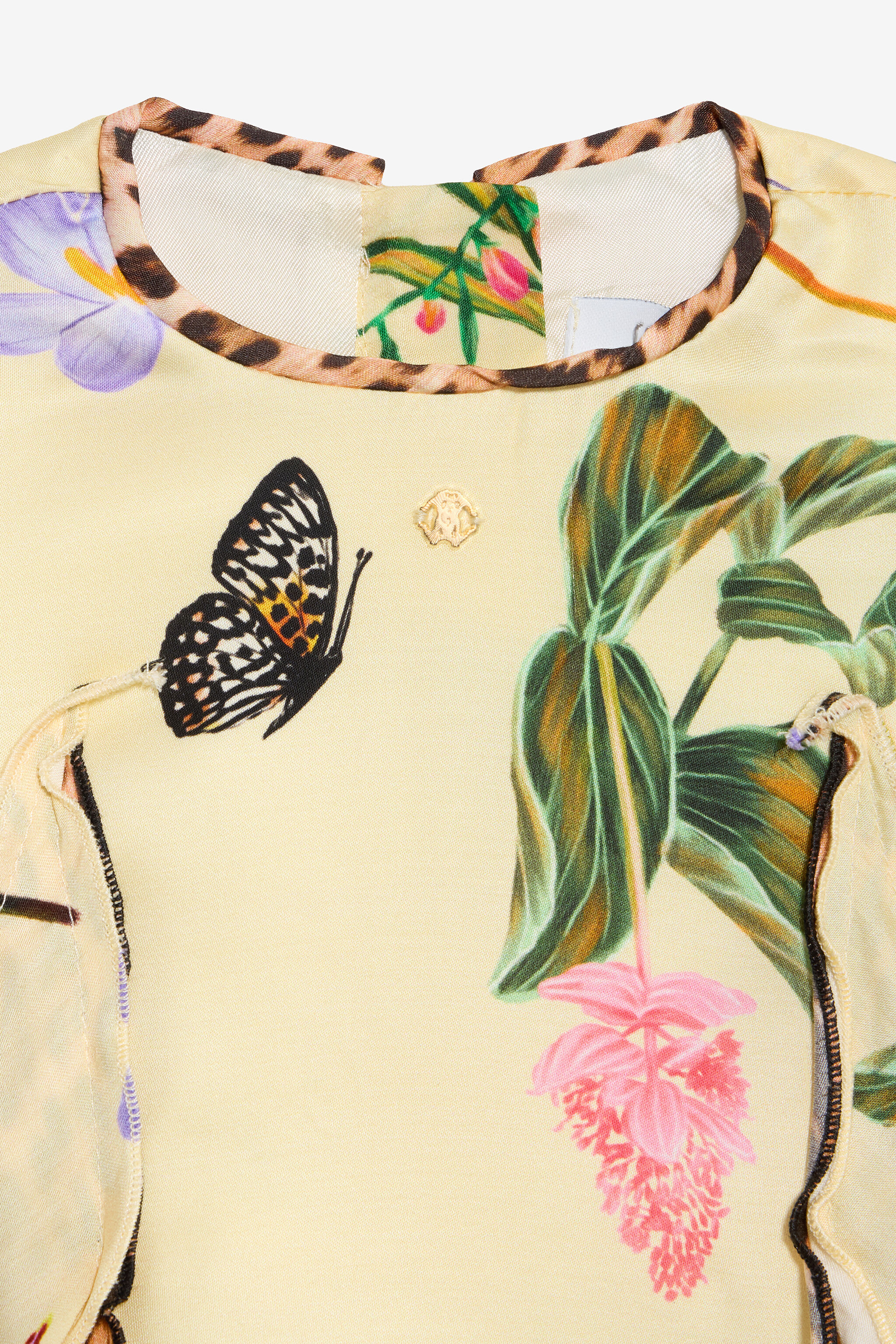 JU Yellow Dress with Tropical and Jaguar Skin Print YELLOW VJT112-6DP32