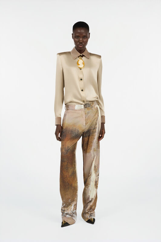 RC Beige Silk Shirt With Velvet Inserts RC Beige Silk Shirt With Velvet Inserts Light Brown VWT700-SE041