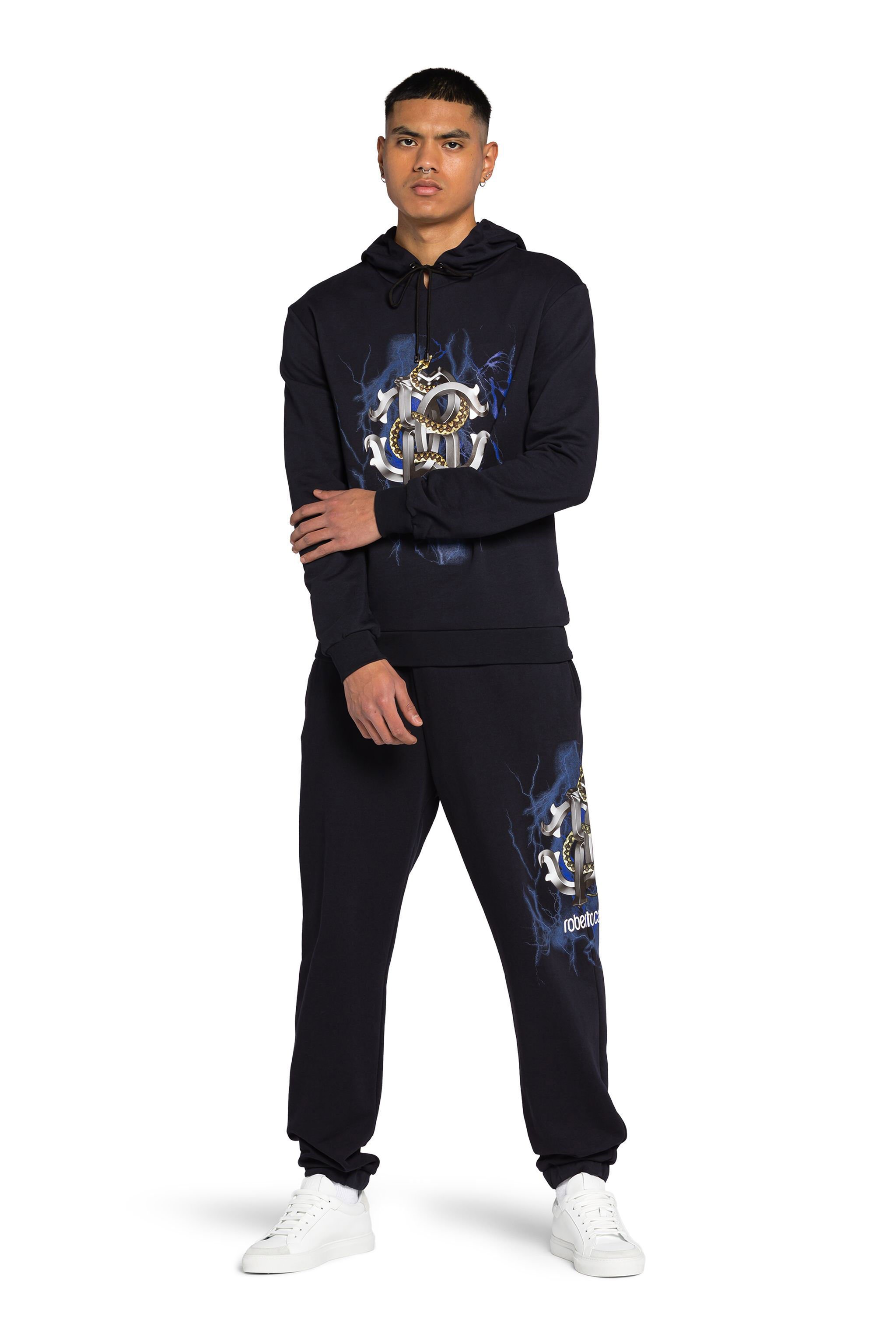 RC Monogram Lightning Print Sweatpants in Dark blue for Men Roberto Cavalli