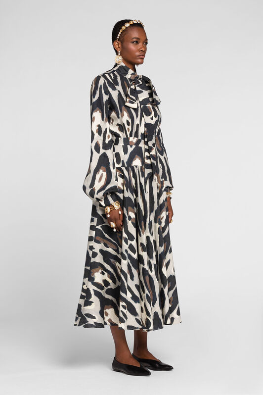 RC Leinenkleid mit Jaguar-Print Grau QKT136-3HF54