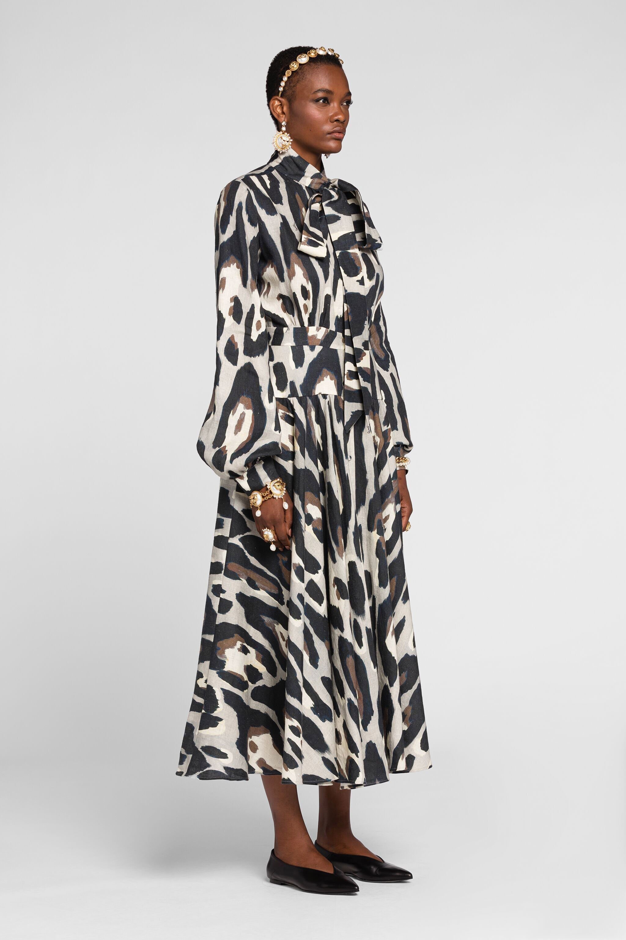 RC Leinenkleid mit Jaguar-Print Grau QKT136-3HF54