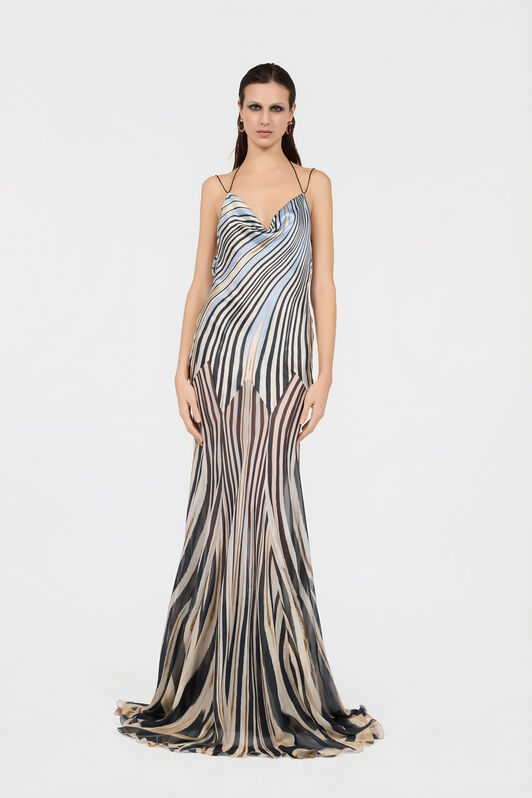 RC Zebra Print Silk Slip Dress NATURAL/BLACK XQT135-RYT26