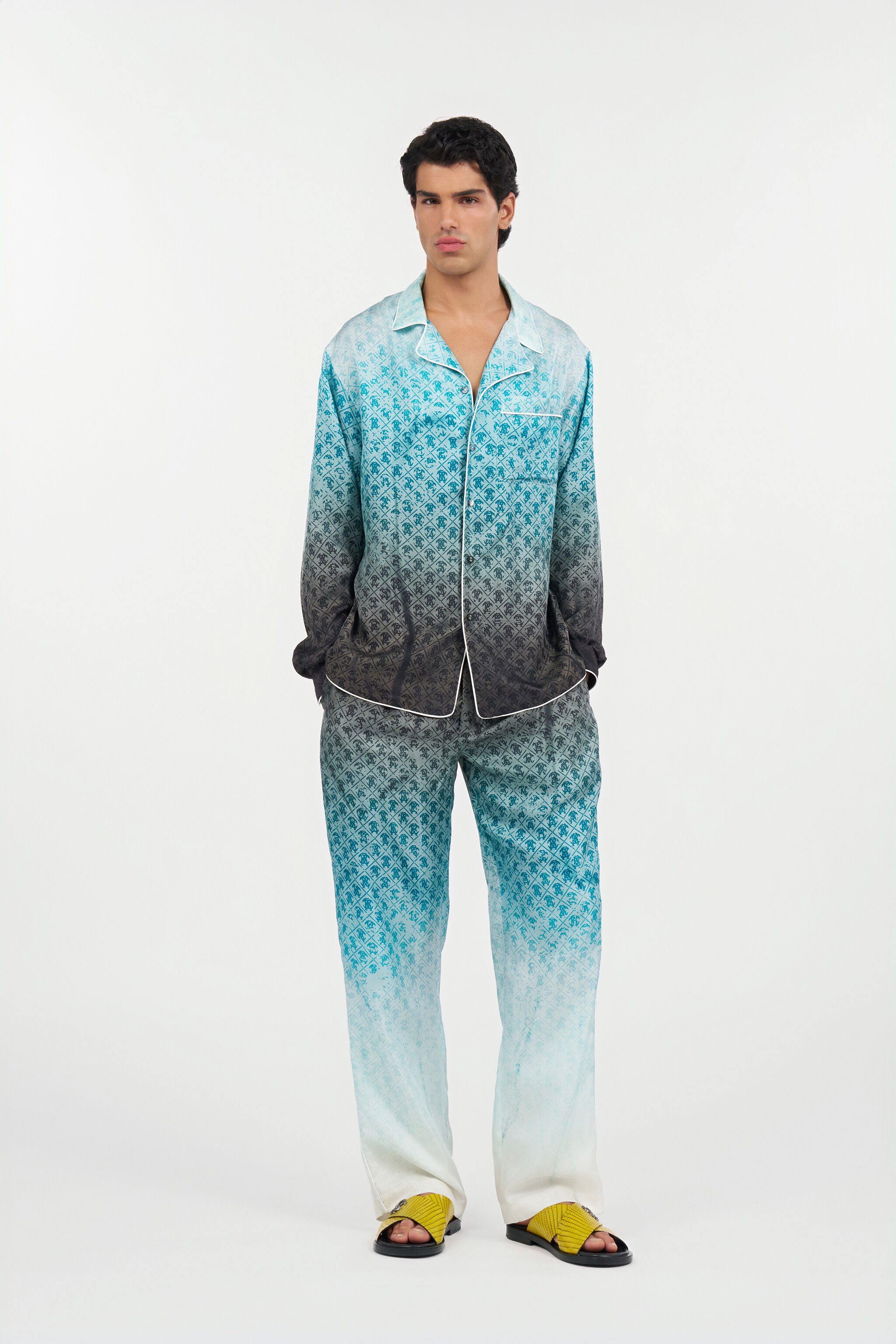 RC Monogram Print Silk Trousers ENDLESS SKY WNT266-4QS05