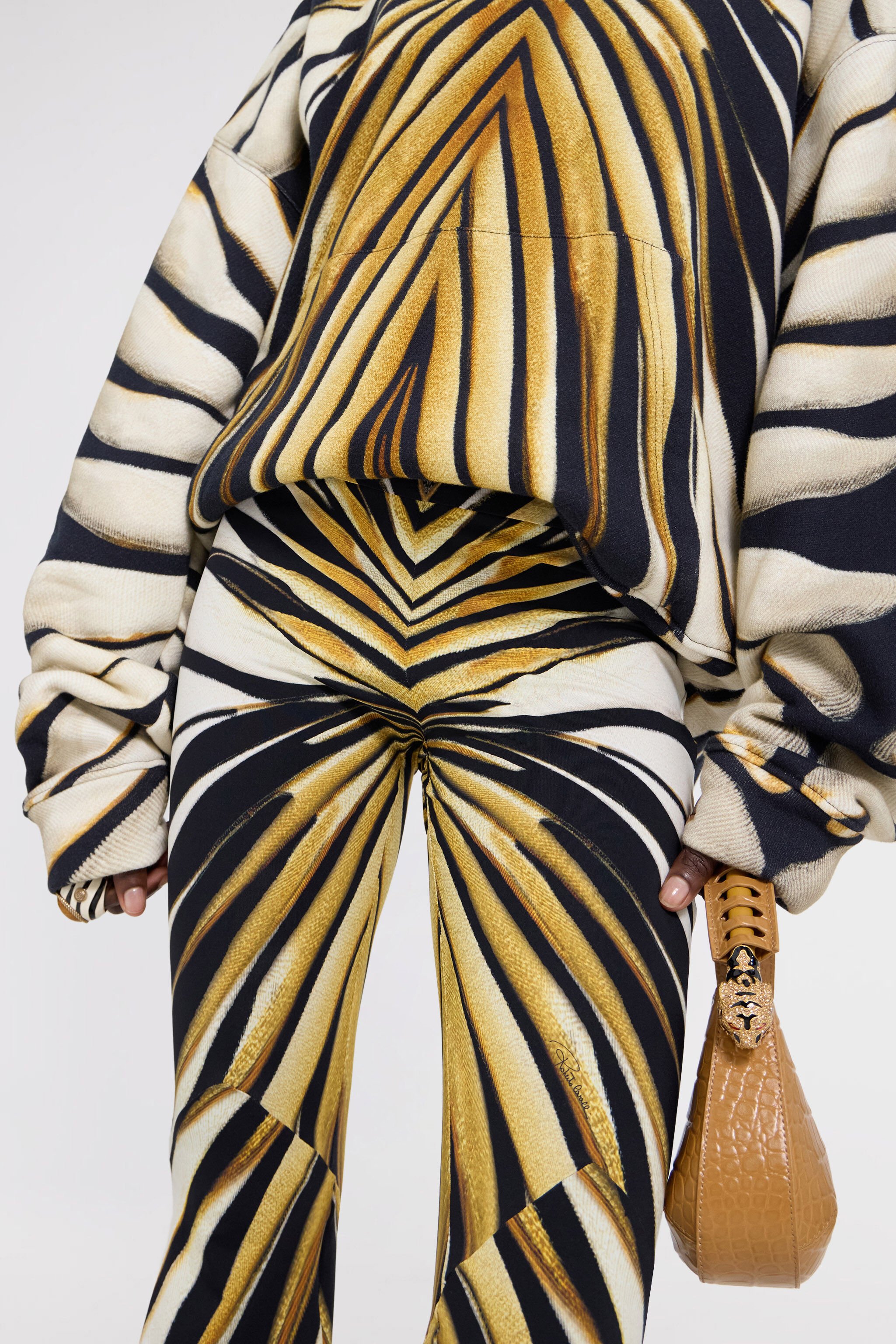RC Ray Of Gold Print Flared Trousers Gold TKT202-LNM33