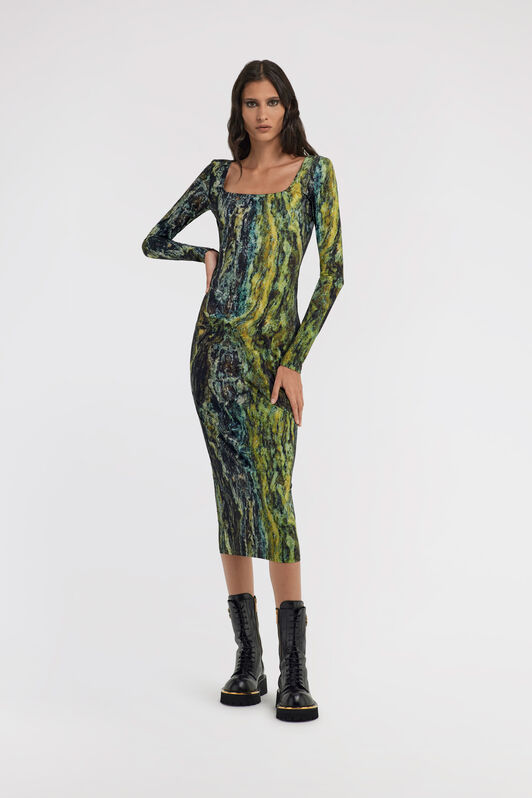 RC Marble print Dress Dunkelgrün TWT133-LNN20