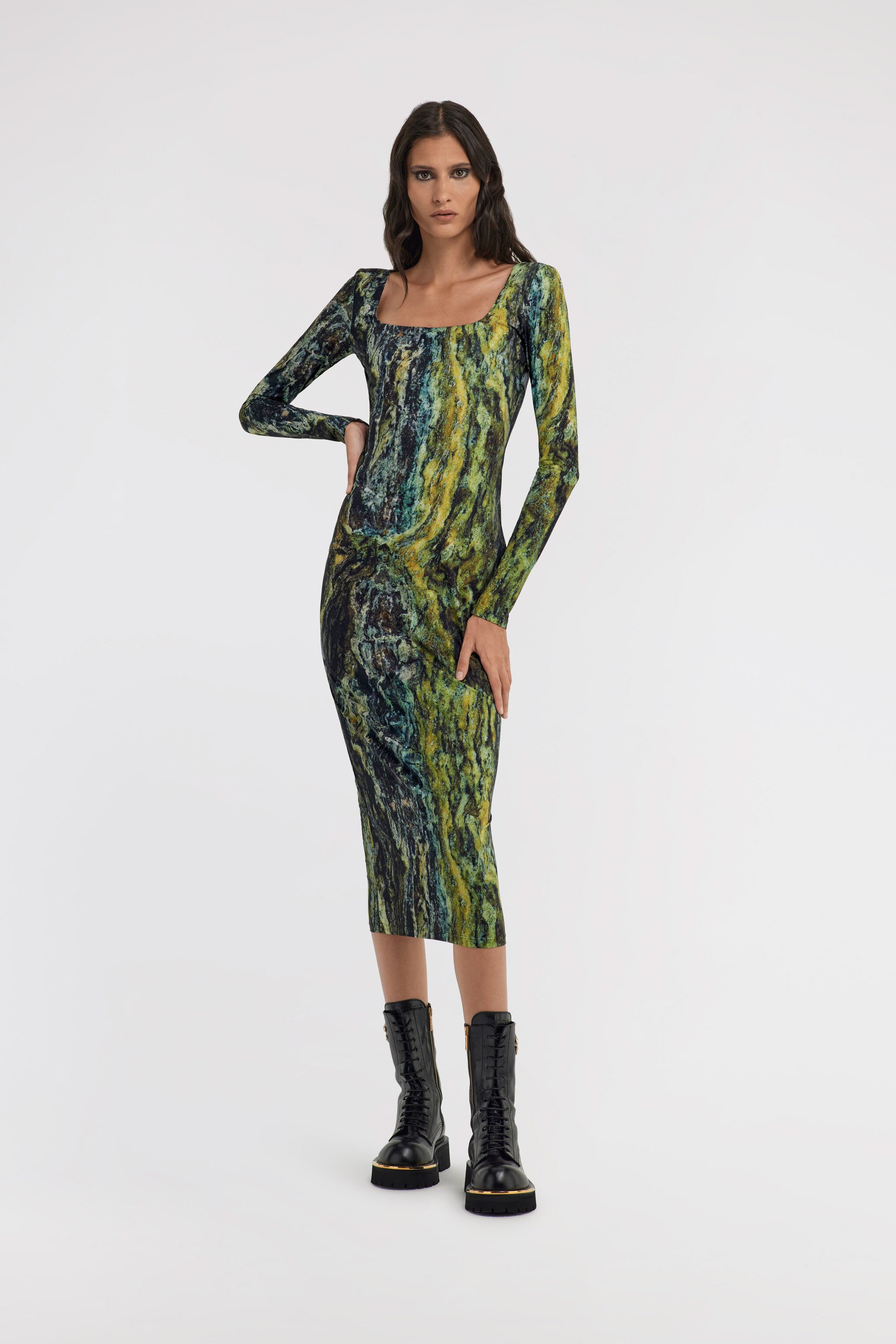 RC Marble print Dress Dunkelgrün TWT133-LNN20